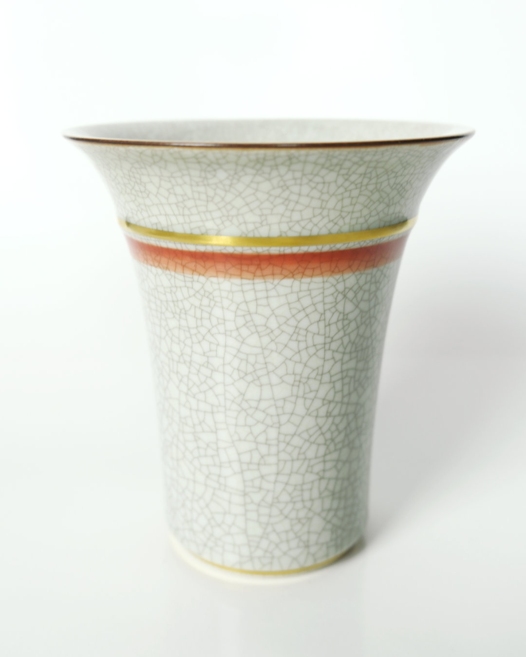 krakkeleret (craquele) vase 15cm med orange deko, Royal Copenhagen nr. 259-3029