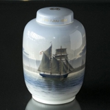 Vase mit Deckel, Kronborg und Schiff, Royal Copenhagen Nr. 2522-888 (1909 1. juli 1934)