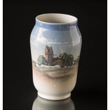 Vase with scenery of a classic Danish church, Royal Copenhagen No. 2843-108