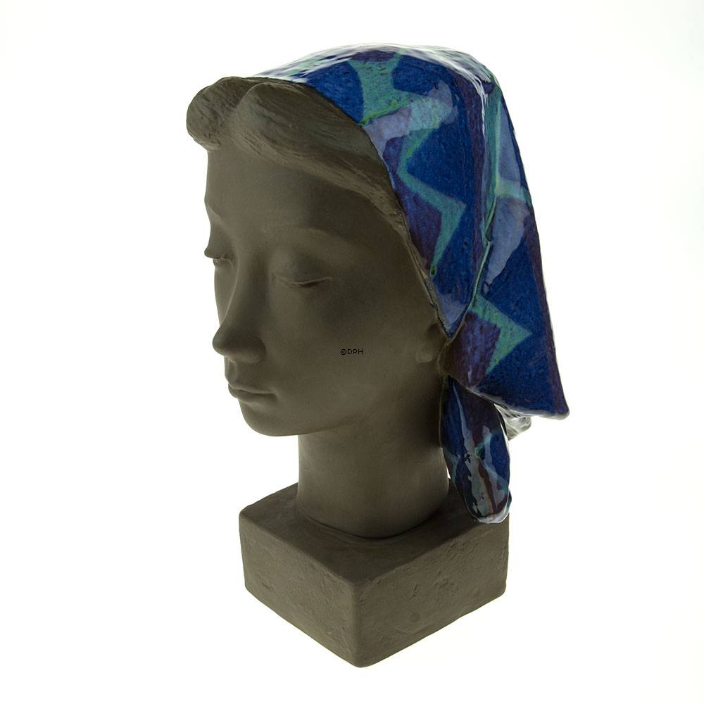Stentøjsfigur, Royal Copenhagen/Aluminia. Kvinde byste, figur med kvinde hoved, Nana. Designet af Johannes Hedegaard, no. 2897-159