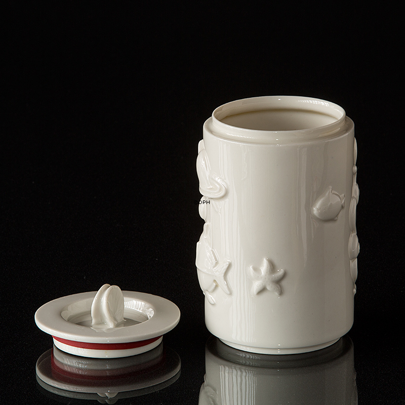 Krukke med låg og fiskemotiv Royal Copenhagen nr. 3287