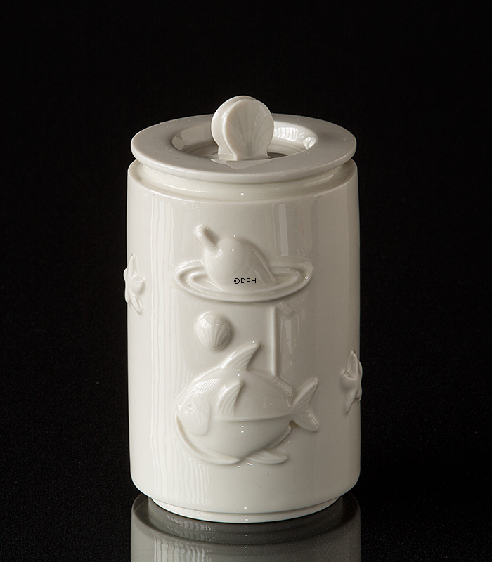 Krukke med låg og fiskemotiv Royal Copenhagen nr. 3287