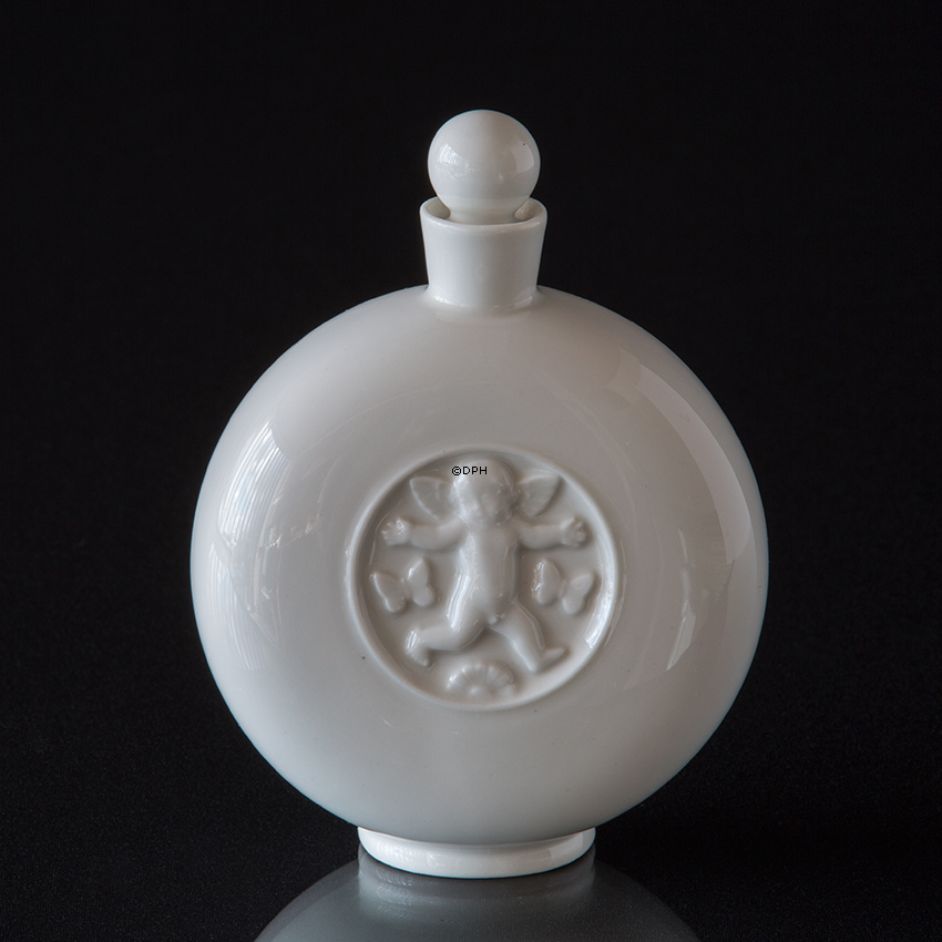Hvid parfumeflaske med prop og engel Royal Copenhagen nr. 4010