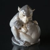 Pair of hugging monkeys, Monkey figurine, sitting, Royal Copenhagen No. 415