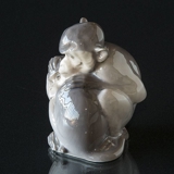 Pair of hugging monkeys, Monkey figurine, sitting, Royal Copenhagen No. 415