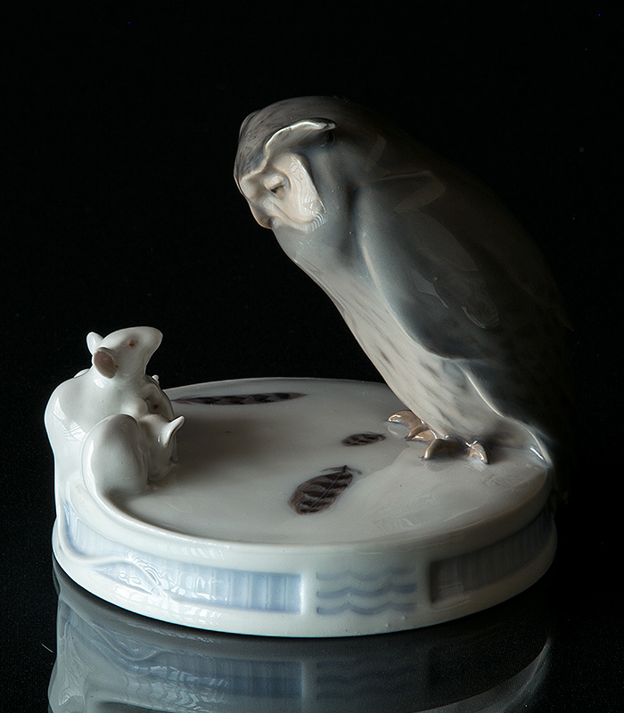 Ugle og tre hvide mus, Royal Copenhagen figur nr. 450