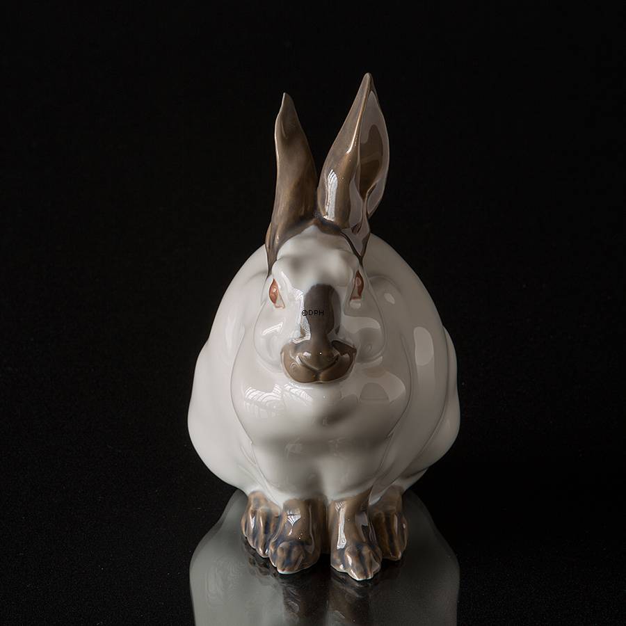 Siddende stor hvid kanin, Royal Copenhagen figur nr. 4676