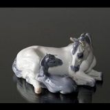 Mare with Foal lying close, Royal Copenhagen horse figurine No. 4698