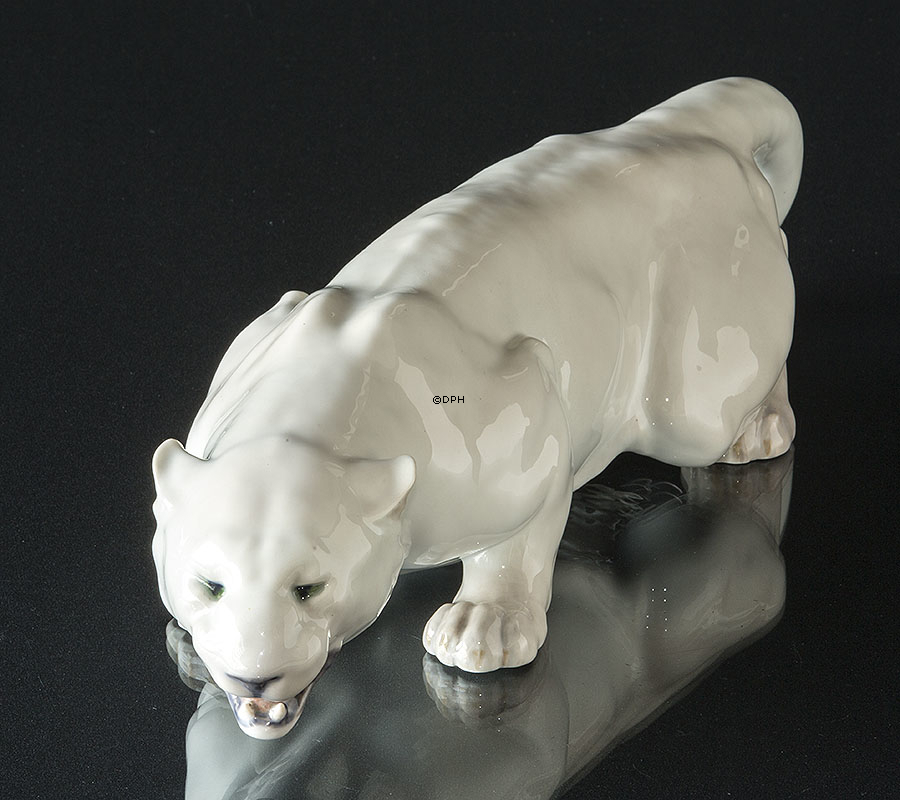 Hvid Panter, stor, Royal Copenhagen figur nr. 0-472, Meget sjælden (1894-1922)