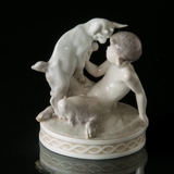 Faun med ged, Royal Copenhagen figur - Meget Gammel nr. 498