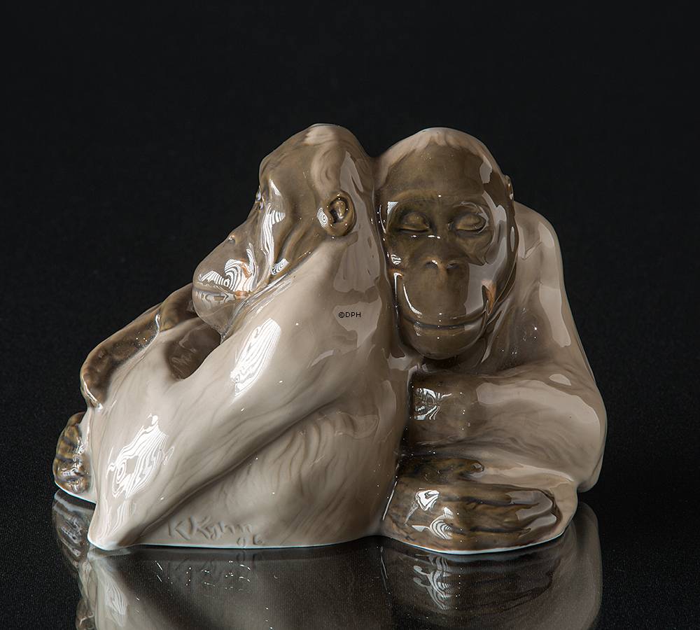 Orangutanger omfavner, Abe figur Royal Copenhagen nr. 721