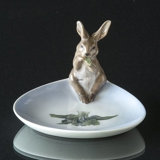 Rabbit on dish Royal Copenhagen no. 878 (very small repair at one ear)