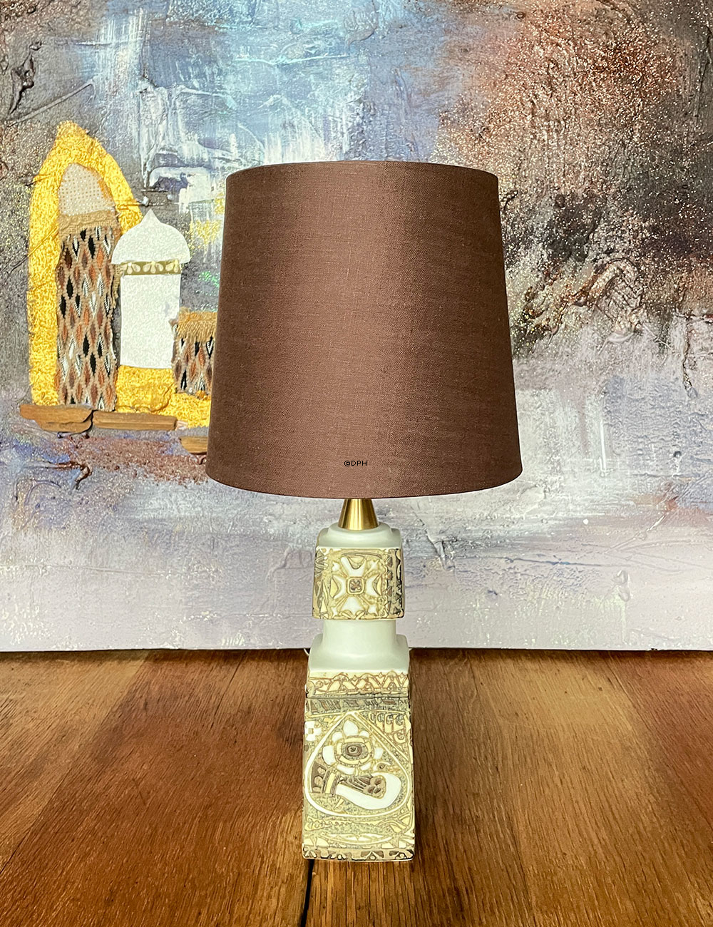 Lampeskærm, rund cylinderformet, retro, 18 cm i højden, brun hørstof