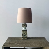 Lampeskærm, rund, 18 cm i højden, lys brun bomuld stof