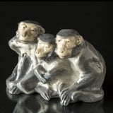 Affen, Trio, drei sitzende Affen, Affenfigur Royal Copenhagen Nr. 1454-940