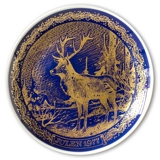 1977 Ravn Cobalt Blue Christmas Plate Red Deer