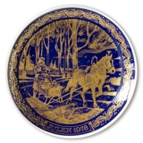 1978 Ravn Cobalt Blue Christmas Plate Horsedrawn Sledge