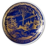 1979 Ravn Cobalt Blue Christmas Plate Rabbit