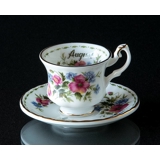Royal Albert MINIATURE Månedskop med blomster August Valmue (kop Ø4,5cm underkop Ø 7,3cm)