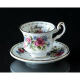 Royal Albert MINIATURE Månedskop med blomster August Valmue  (kop Ø4,5cm underkop Ø 7,3cm)