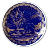 1976 Ravn Cobalt Blue Easter Plate Bunny Rabbit