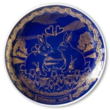 1979 Ravn Cobalt Blue Easter Plate Bunny Rabbits in Love