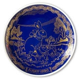 1980 Ravn Cobalt Blue Easter Plate Bunny Rabbit with young ones