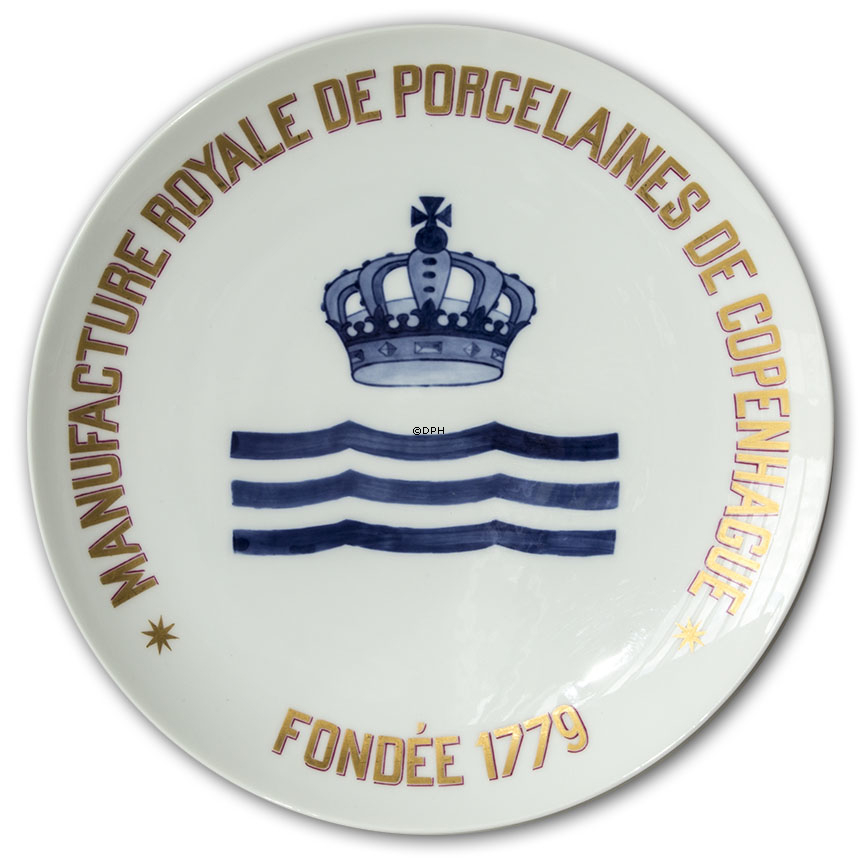 Royal Copenhagen Forhandler platte, "Manufacture Royala De Porcelaine De Copenhague - Fondée 1779"