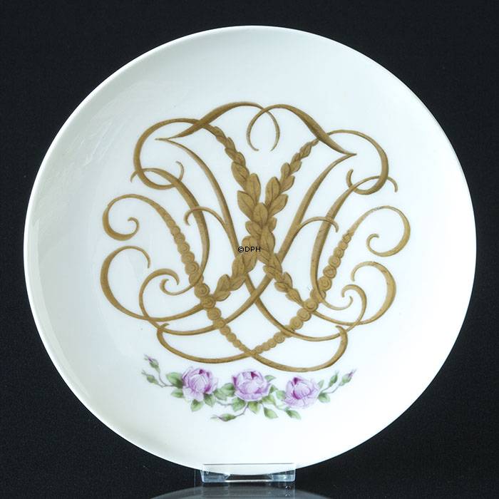 Royal Copenhagen platte med monogram i guld (1898-1923)