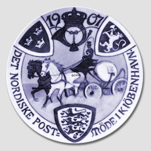 1907 Royal Copenhagen Mindeplatte, DET NORDISKE POST-MØDE i KIØBENHAVN.