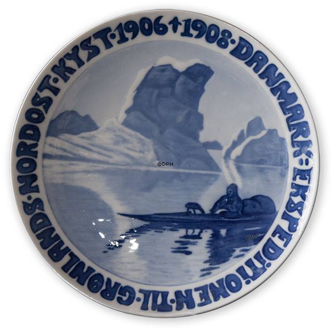 1906-1908 Royal Copenhagen Mindeplatte, DANMARK EKSPEDITIONEN TIL GRØNLANDS NORDOST KYST 1906-1908