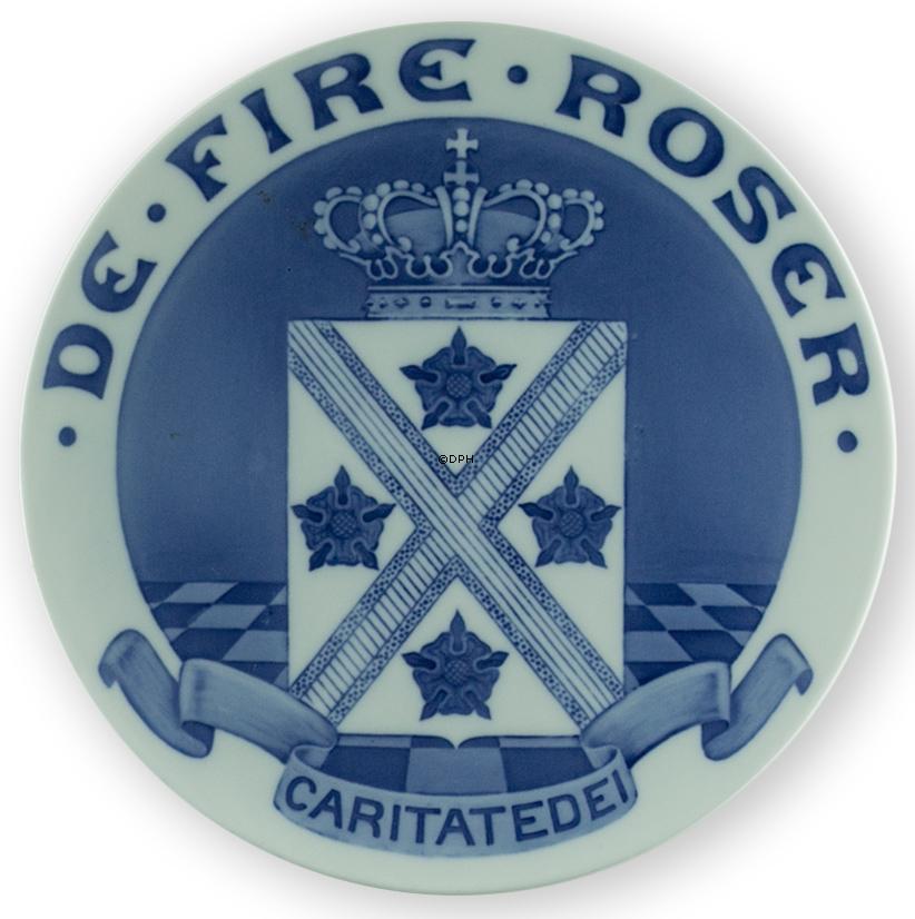 1909 Royal Copenhagen Mindeplatte, DE FIRE ROSER - CARITATE DEI