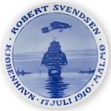 1910 Royal Copenhagen Memorial plate, ROBERT SVENDSEN KJØBENHAVN 17 JULI 1910 MALMØ