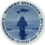 1910 Royal Copenhagen Memorial plate, ROBERT SVENDSEN KJØBENHAVN 17 JULI 1910 MALMØ