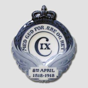 1818-1918 Royal Copenhagen Mindeplatte, MED GUD FOR ÆRE OG RET C IX 8DE APRIL 1818 1918. | År 1918 | Nr. RNR179 | Alt. no. 179 | DPH Trading