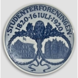 1820-1920 Royal Copenhagen Mindeplatte, Studenterforeningen, STUDENTER-FORENINGEN 1820 16 JULI 1920