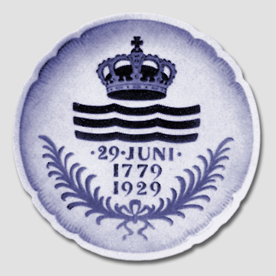1929 Royal Copenhagen Mindeplatte, 1779-1929, Indskrift : 29 JUNI 1779 - 1929.