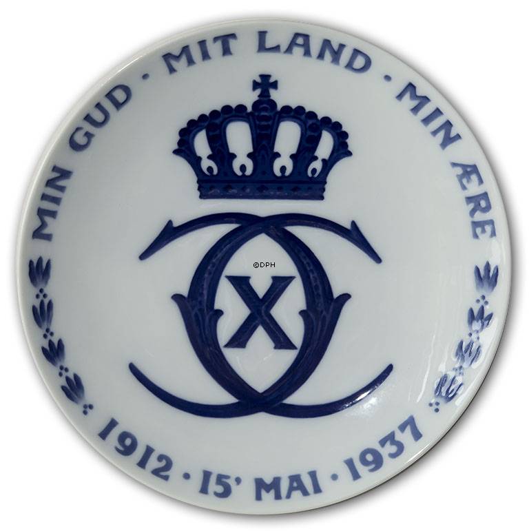 1937 Royal Copenhagen Mindeplatte, 1912-1937, MIN GUD MIT LAND MIN ÆRE 1912 15 MAJ 1937
