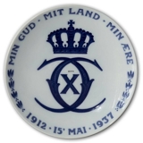 1937 Royal Copenhagen Mindeplatte, 1912-1937, MIN GUD MIT LAND MIN ÆRE 1912 15 MAJ 1937