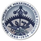 1938 Royal Copenhagen Gedenkteller, DANSK SMEDE- OG MASKIN-ARBEJDER-FORBUND 1888 - 1938