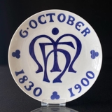 1900 Royal Copenhagen Memorial Plate, 6 October 1830-1900 monogram - Extremely rare !!!