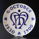 1900 Royal Copenhagen Gedenktafel, 6. Oktober 1830-1900 Monogramm - Extrem selten !!!