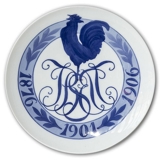 1906 Royal Copenhagen Mindeplatte 1876-1901-1906 monogram med Hane - Ekstrem sjælden!!!
