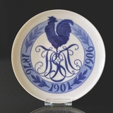 1906 Royal Copenhagen Mindeplatte 1876-1901-1906 monogram med Hane - Ekstrem sjælden!!!