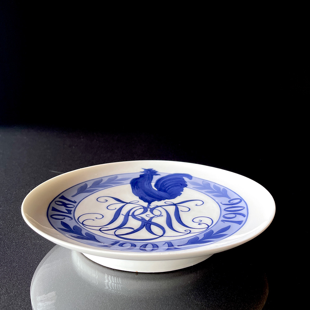 1906 Royal Copenhagen Mindeplatte 1876-1901-1906  monogram med Hane - Ekstrem sjælden!!!