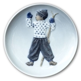 January, Royal Copenhagen plate of the month no. 3692 - Boy with skis