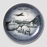 1954-1979 Royal Copenhagen Jubilee plate, The SAS Polar Rute - Copenhagen/Greenland/Los Angeles