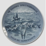 Royal Copenhagen jubilee plate, Danish Destillers 1881-1981 Aalborg København