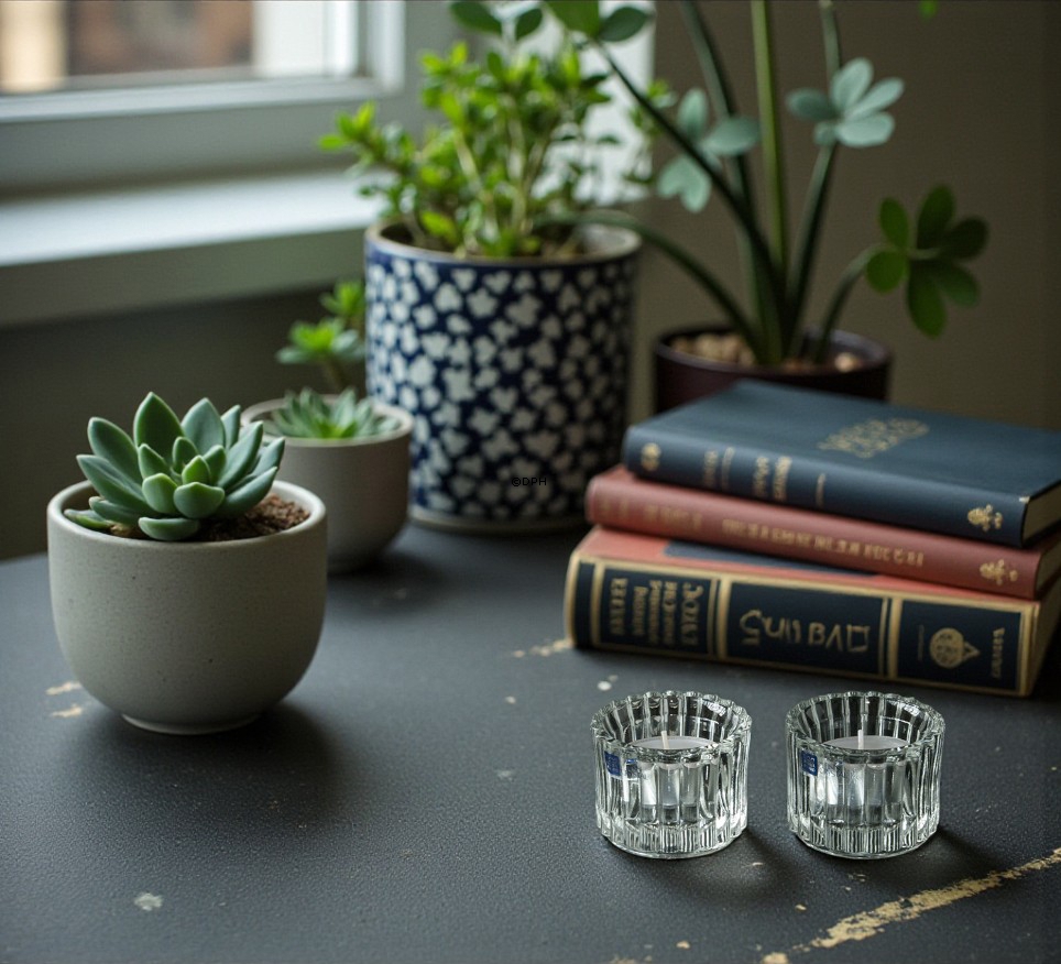 Lysestager i glas, sæt af 2 stk.