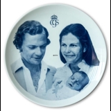 Schwedischer Teller zum Gedenken an die Taufe von Kronprinzessin Victoria 1977 Blauer Druck